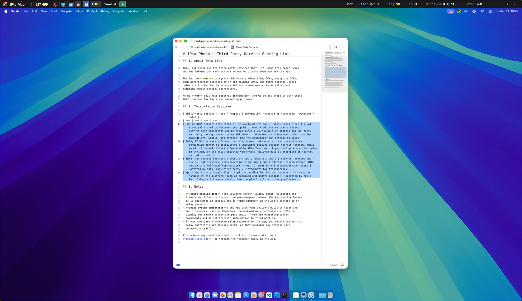 iRta remote desktop screen