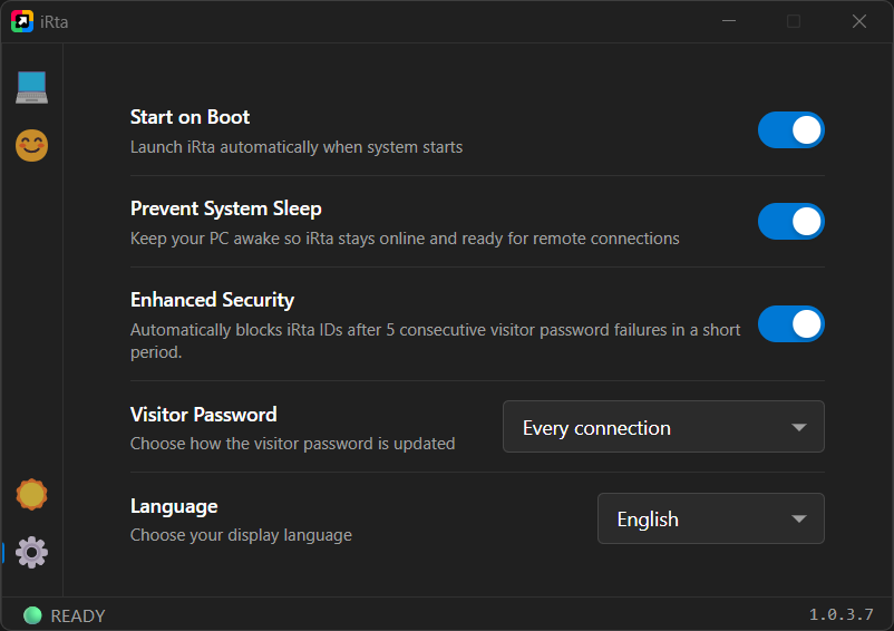 iRta settings interface